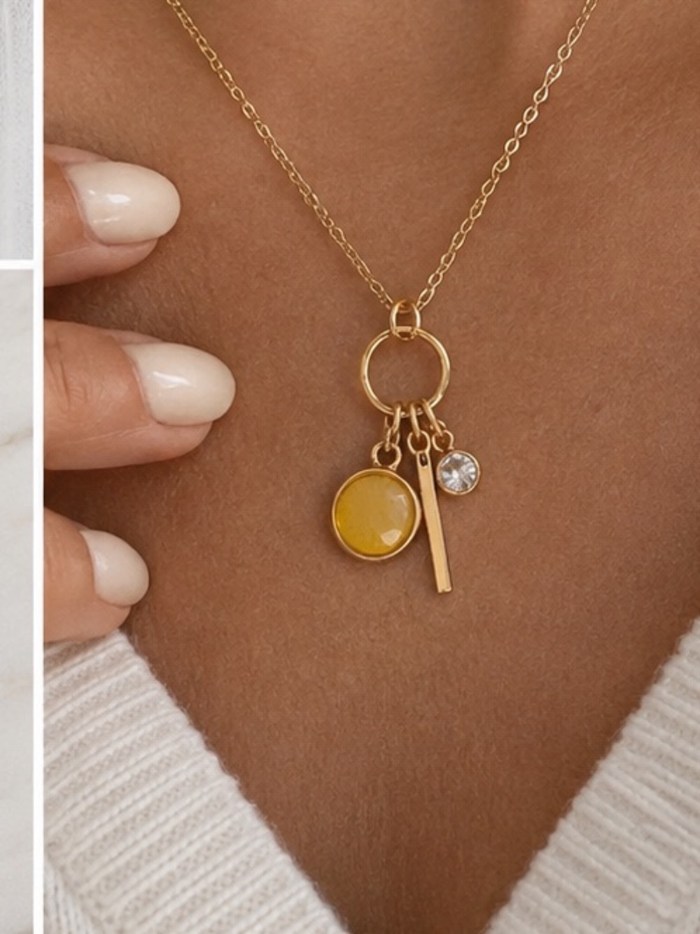 Gold-Plated Charm Necklace with Yellow Enamel and Crystal Accents **2 for 20**